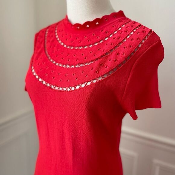 Eliza J Poppy Red Cap Sleeve Stretchy Knit Fit and Flare Dress M - Picture 4 of 9